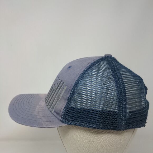 USA Flag Embroidered Snapback Trucker Hat Blue One Size Embroidered Mesh Back - Picture 3 of 8